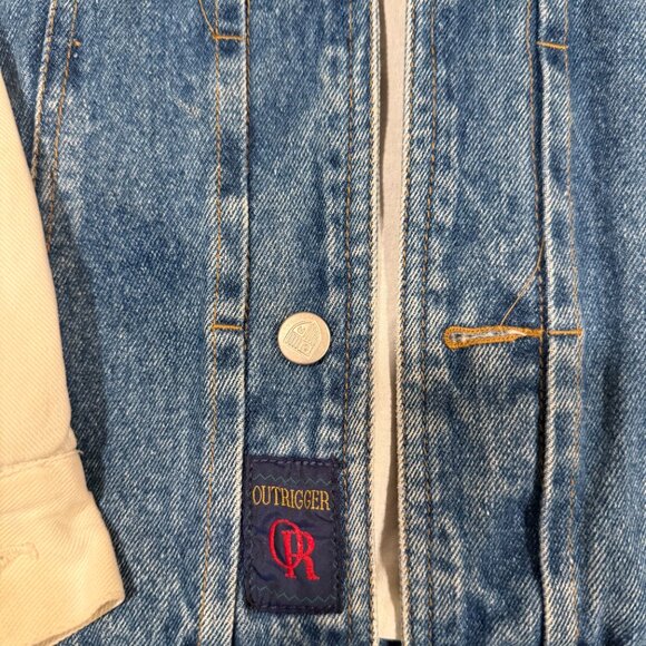 90s Vintage Outrigger Classic Denim Varsity Jacket – 100% Cotton, Leather Trim, - Picture 4 of 7